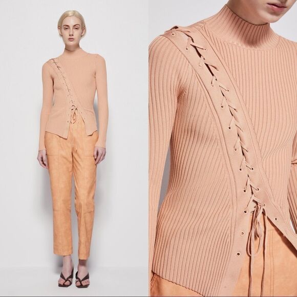 Jonathan Simkhai Brooke Lace Up Rib Knit top Tan Size XS - Picture 5 of 12